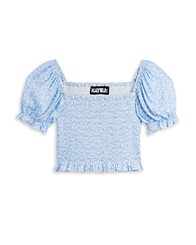 KatieJnyc Marlee Smocked Floral Puff Sleeve Top Girls XL Blue Ditsy Pullover S/S