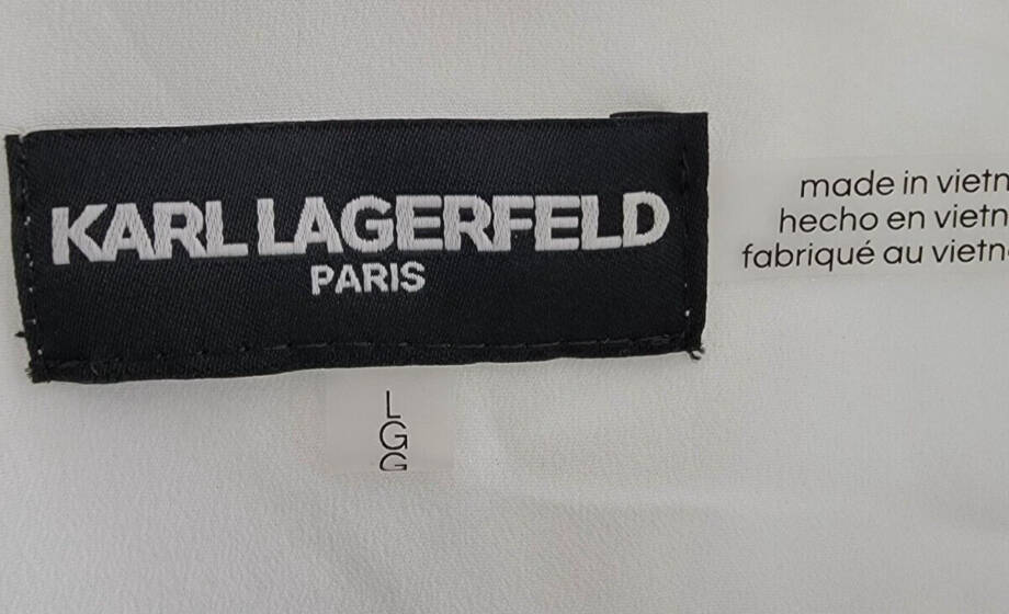 KARL LAGERFELD PARIS V-Neck Sheer-Sleeve Pleated Blouse Women's L Soft White~