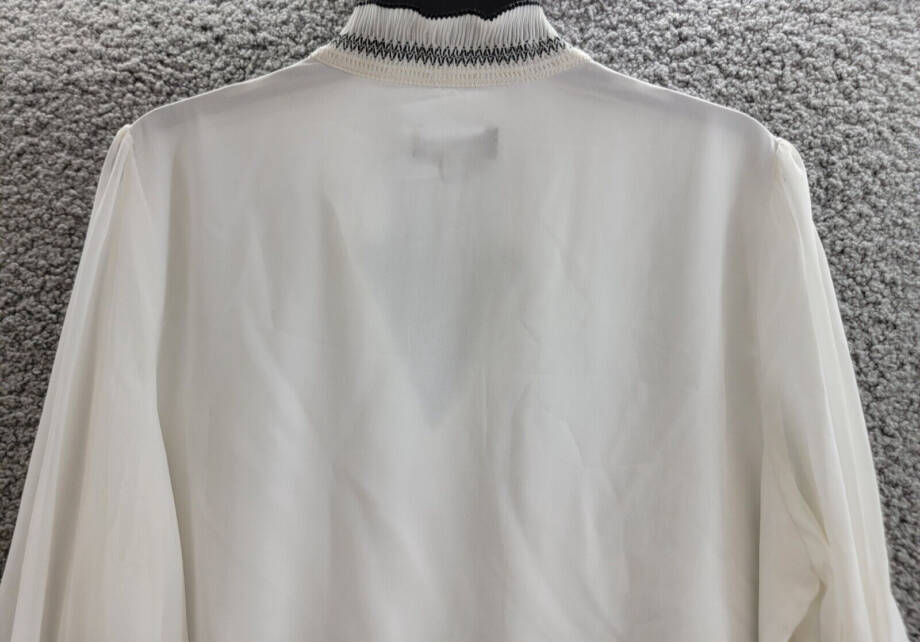 KARL LAGERFELD PARIS V-Neck Sheer-Sleeve Pleated Blouse Women's L Soft White~