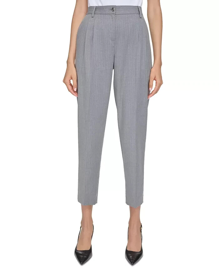 Calvin Klein Pleated Pinstripe Ankle Pants Women's 4 Gray Multi Zip/Button