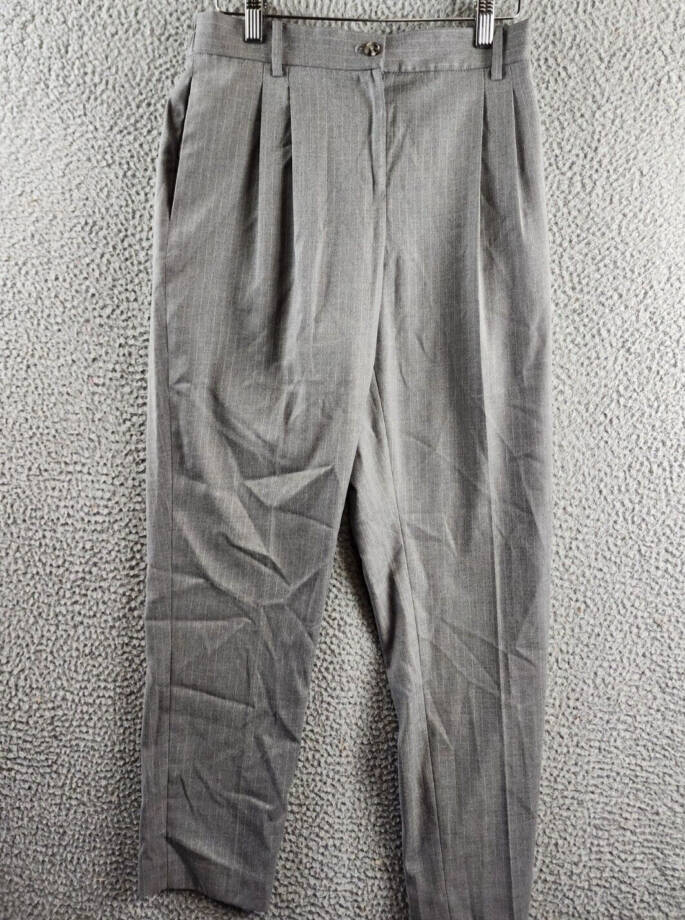 Calvin Klein Pleated Pinstripe Ankle Pants Women's 4 Gray Multi Zip/Button