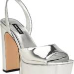Nine West WN Platt 3 Faux Leather Platform Sandals Women's 7.5M Silver Buckle