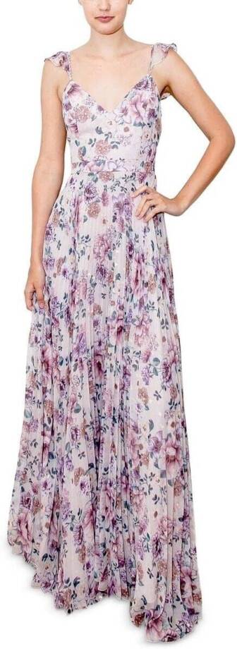 Crystal Doll Pleated Flutter Sleeve Floral Maxi Dress Juniors' 7 Multi Back Zip