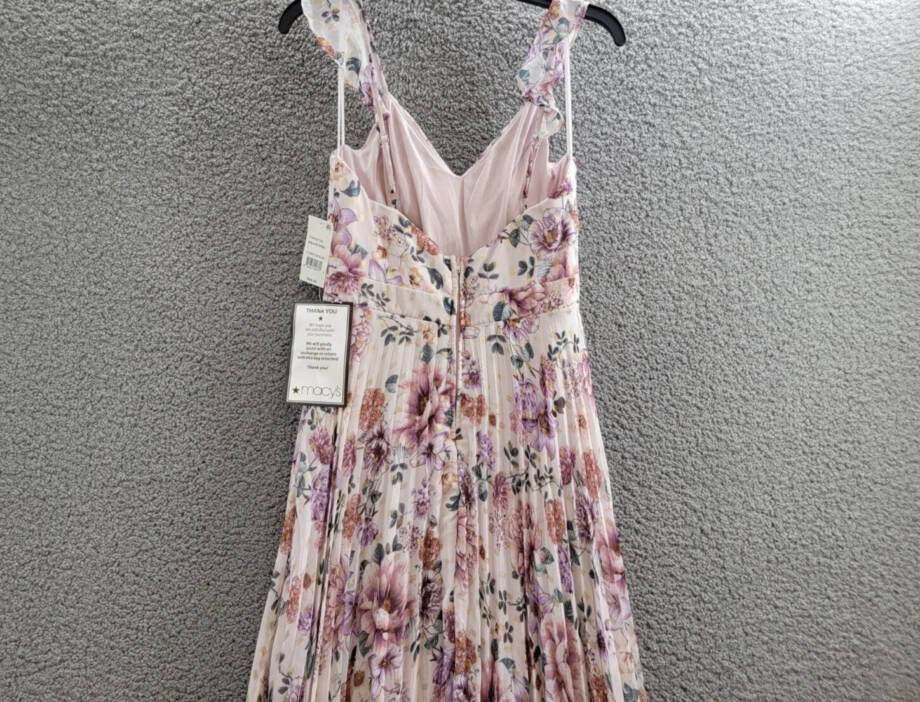 Crystal Doll Pleated Flutter Sleeve Floral Maxi Dress Juniors' 7 Multi Back Zip
