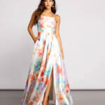 Crystal Doll Cami Formal Floral Satin A-Line Dress Juniors 7 Lilac Multi Zip Up
