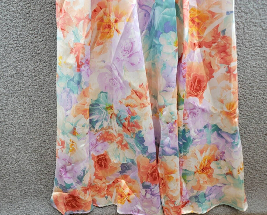 Crystal Doll Cami Formal Floral Satin A-Line Dress Juniors 7 Lilac Multi Zip Up