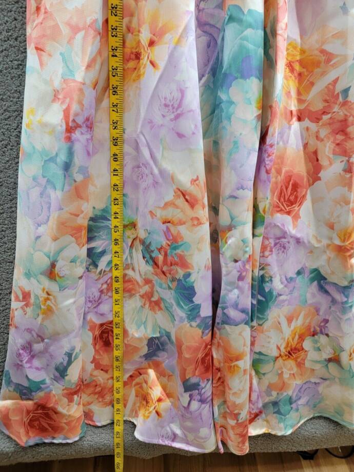Crystal Doll Cami Formal Floral Satin A-Line Dress Juniors 7 Lilac Multi Zip Up
