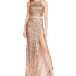 Emerald Sundae 2-Pc. Sequined Halter Dress Juniors L Rose Gold Back Zip Closure