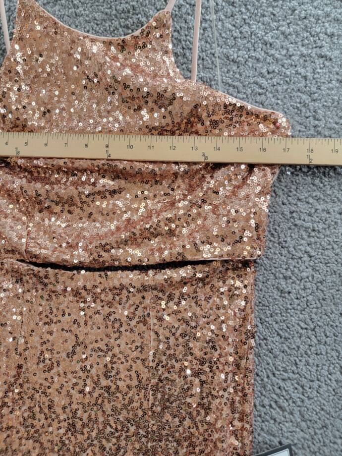 Emerald Sundae 2-Pc. Sequined Halter Dress Juniors L Rose Gold Back Zip Closure