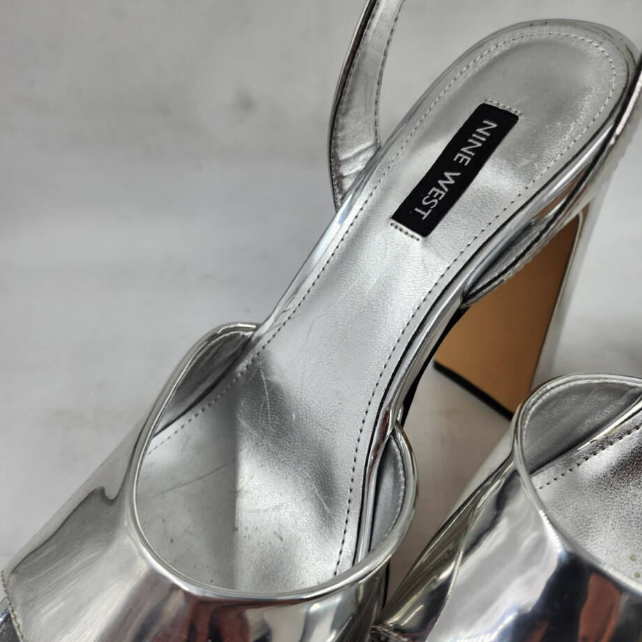 Nine West WN Platt 3 Faux Leather Platform Sandals Women's 7.5M Silver Buckle