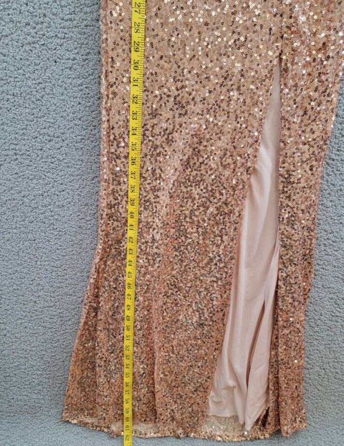 Emerald Sundae 2-Pc. Sequined Halter Dress Juniors L Rose Gold Back Zip Closure