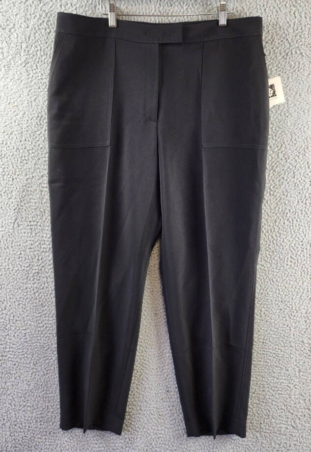 Anne Klein Slim-Leg Ankle Pants Women's 16 Black Extended Tab W/ Zip Fly Closure