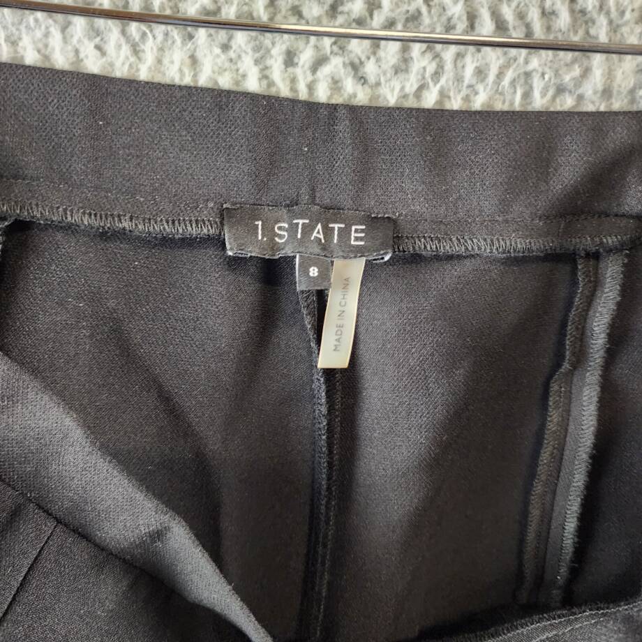 1.STATE Straight Leg Front Slit Ankle Pants Women's 8 Rich Black Pull On Style