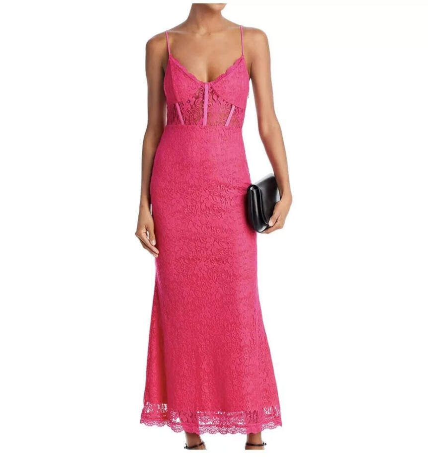 AQUA Lace Corset Slip Dress Women's XL Pink Sweetheart Neck Side Zip Closure