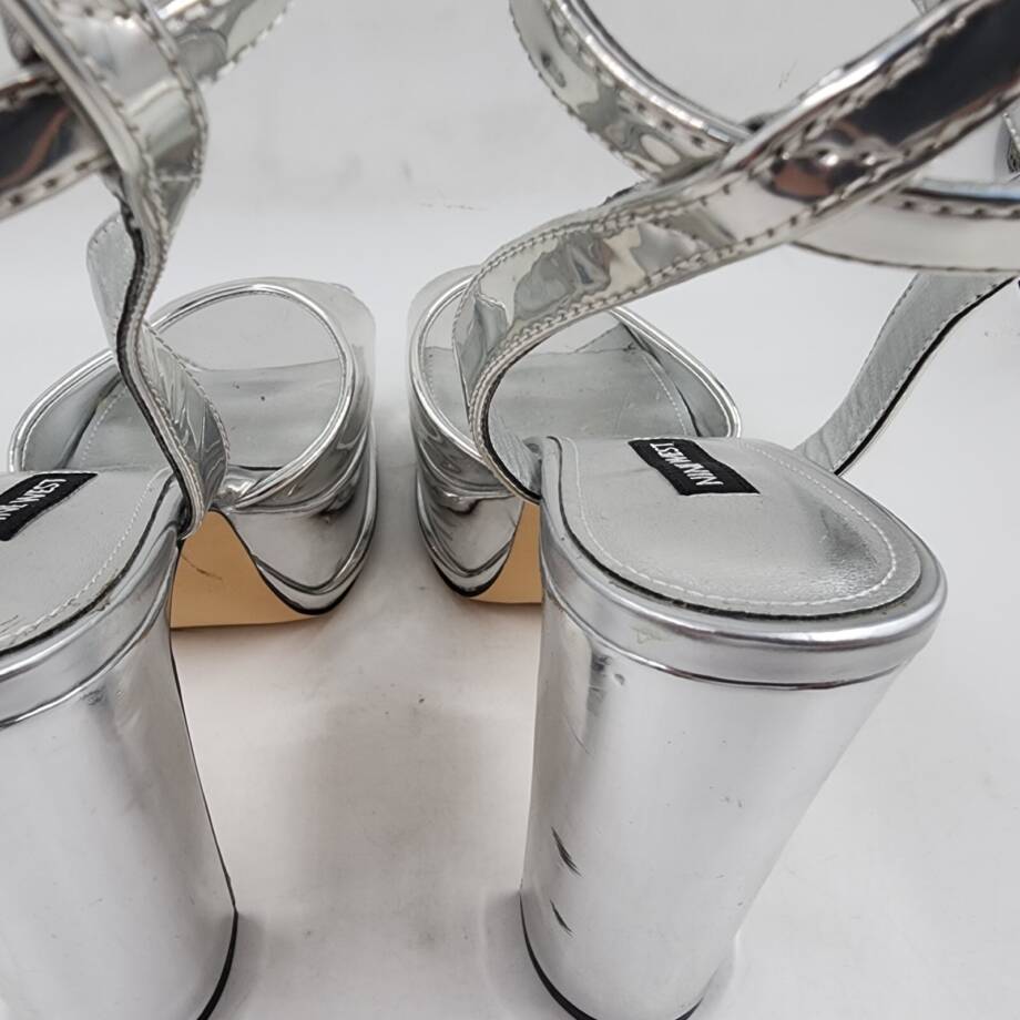 Nine West WN Platt 3 Faux Leather Platform Sandals Women's 7.5M Silver Buckle