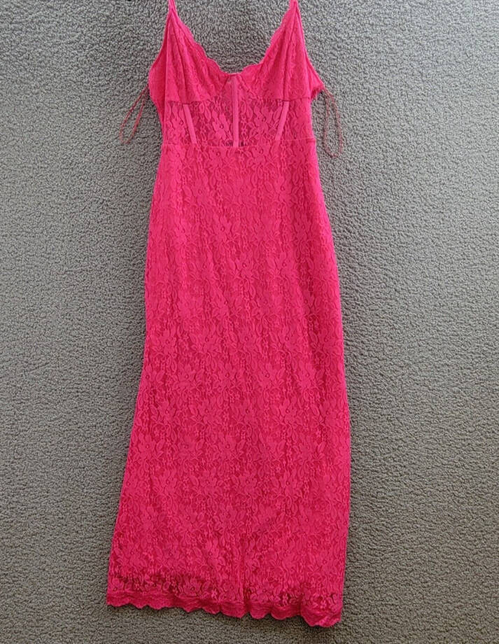 AQUA Lace Corset Slip Dress Women's XL Pink Sweetheart Neck Side Zip Closure