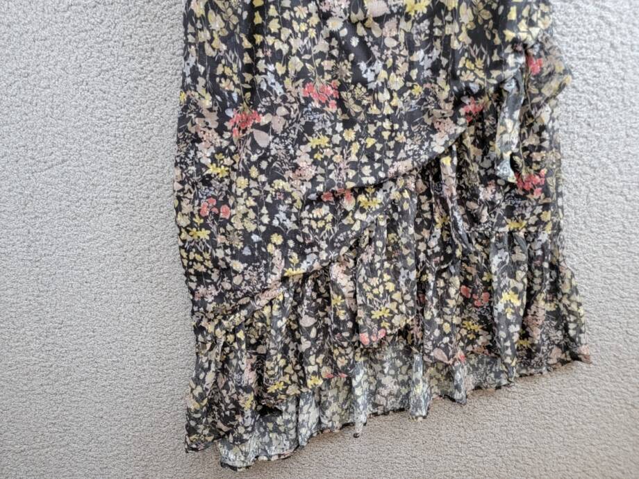 AQUA Floral Print Ruffled Midi Dress Women's XL Black Multi Square Neck Side Zip