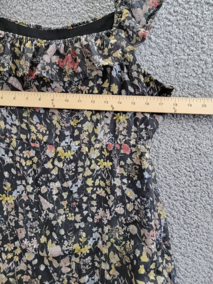 AQUA Floral Print Ruffled Midi Dress Women's XL Black Multi Square Neck Side Zip