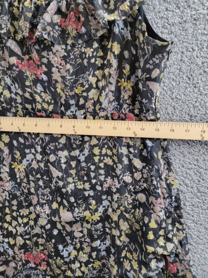 AQUA Floral Print Ruffled Midi Dress Women's XL Black Multi Square Neck Side Zip