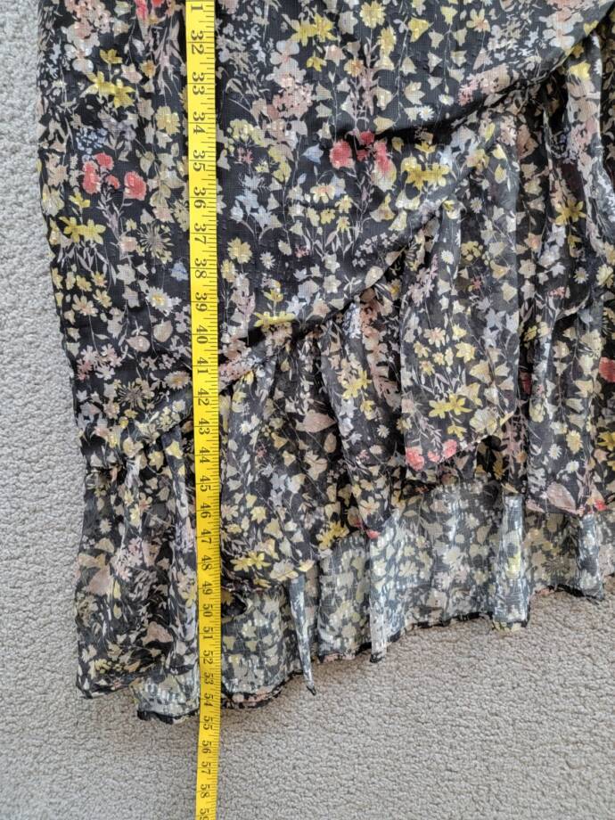 AQUA Floral Print Ruffled Midi Dress Women's XL Black Multi Square Neck Side Zip