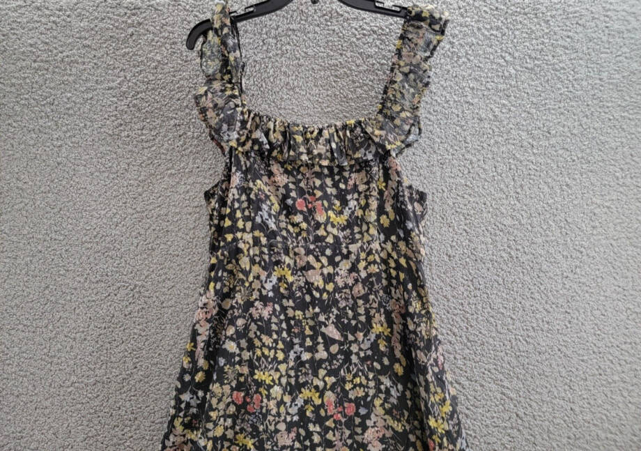 AQUA Floral Print Ruffled Midi Dress Women's XL Black Multi Square Neck Side Zip