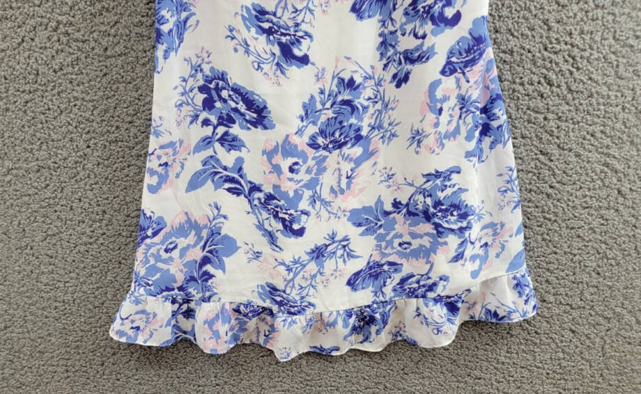 AQUA Floral Ruffle Dress Women's S Sky Blue Sweetheart Neck Shoulder Tie Closure