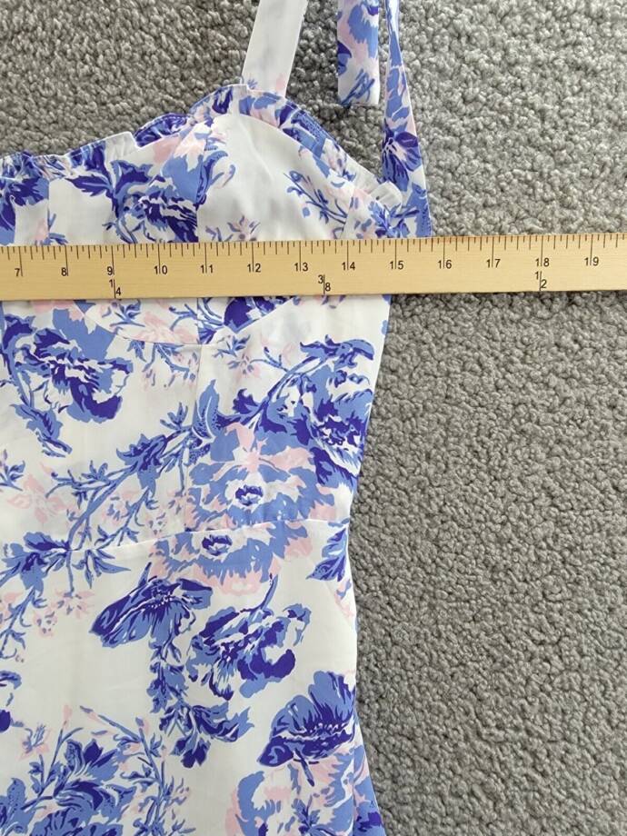 AQUA Floral Ruffle Dress Women's S Sky Blue Sweetheart Neck Shoulder Tie Closure