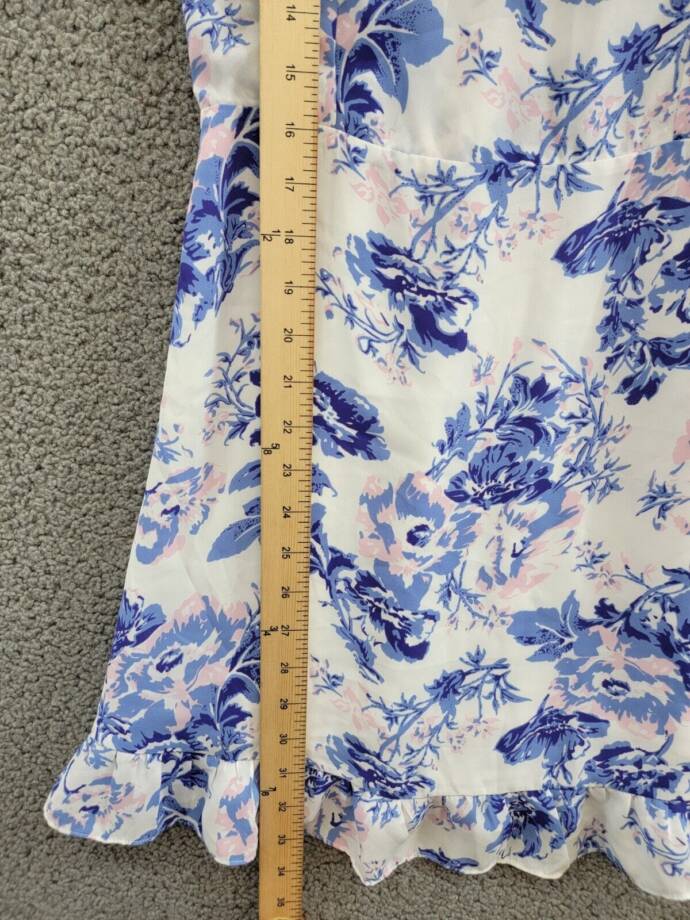 AQUA Floral Ruffle Dress Women's S Sky Blue Sweetheart Neck Shoulder Tie Closure