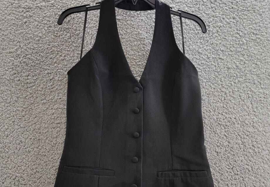 AQUA Halter Mini Dress Women's S Black Welt Pockets Faux Button Front Side Zip