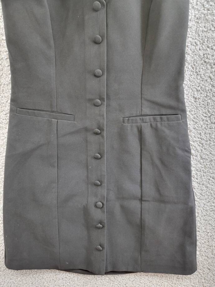AQUA Halter Mini Dress Women's S Black Welt Pockets Faux Button Front Side Zip