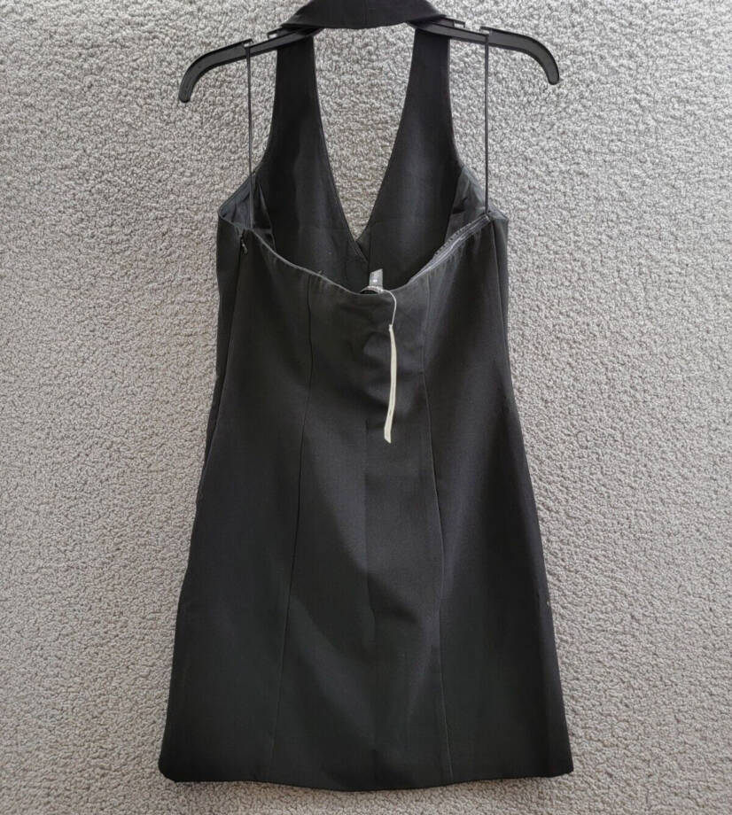 AQUA Halter Mini Dress Women's S Black Welt Pockets Faux Button Front Side Zip