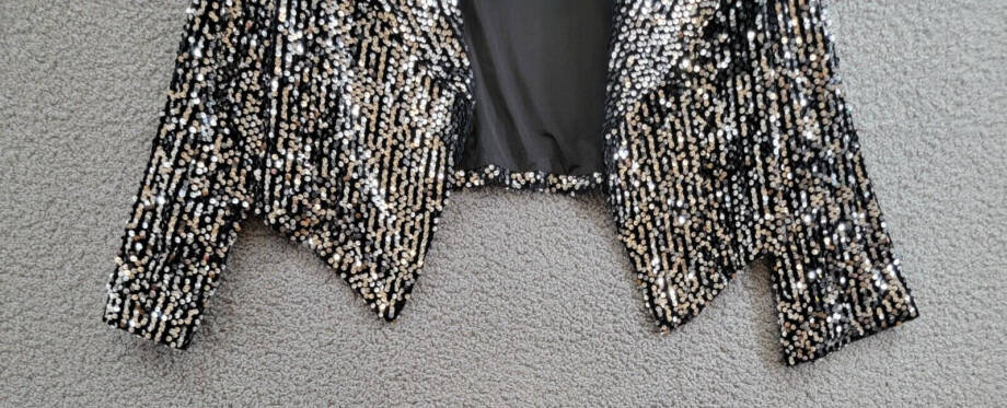 AQUA Velvet Sequin Open Jacket Women's M Black Shawl Collar Long Sleeve Pull On