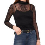 VINCE CAMUTO Mock Neck Long Sleeve Mesh Top Women's XS Black Button Back Closure
