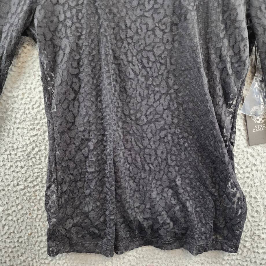 VINCE CAMUTO Mock Neck Long Sleeve Mesh Top Women's XS Black Button Back Closure