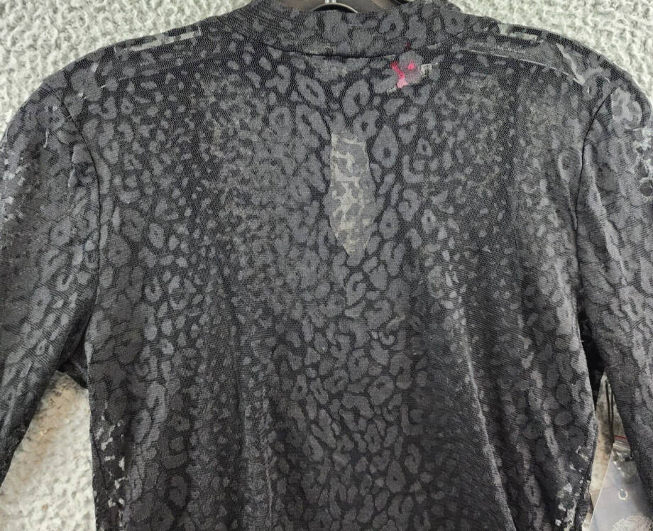 VINCE CAMUTO Mock Neck Long Sleeve Mesh Top Women's XS Black Button Back Closure