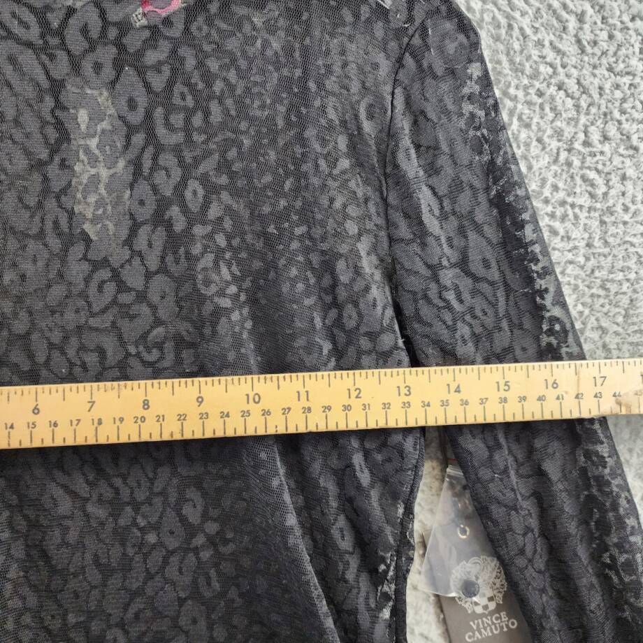 VINCE CAMUTO Mock Neck Long Sleeve Mesh Top Women's XS Black Button Back Closure