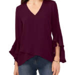 Vince Camuto Chiffon V-Neck Blouse Women's XS Pickled Beet 3/4 Flutter Sleeve