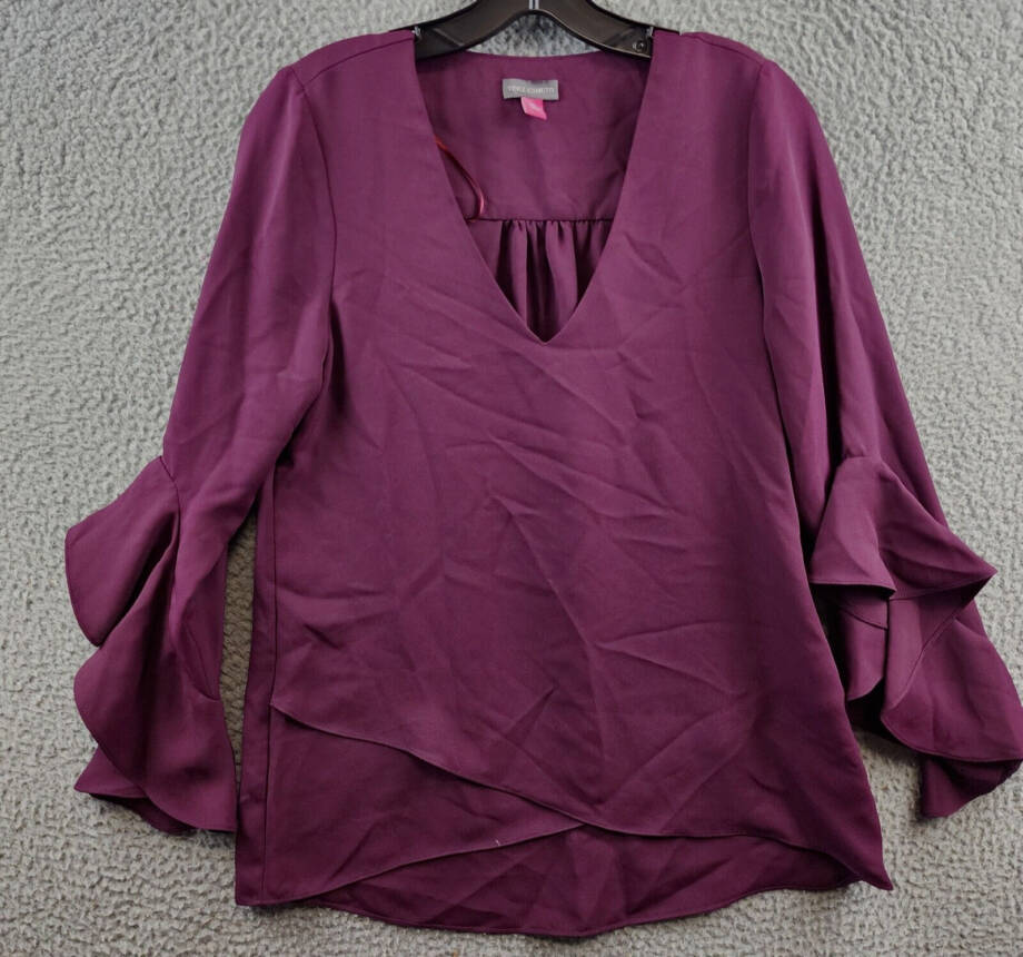 Vince Camuto Chiffon V-Neck Blouse Women's XS Pickled Beet 3/4 Flutter Sleeve