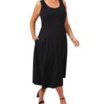 MSK Plus Size Tank Dress Women's 1X Black Double Scoop Neck Sleeveless Pullover