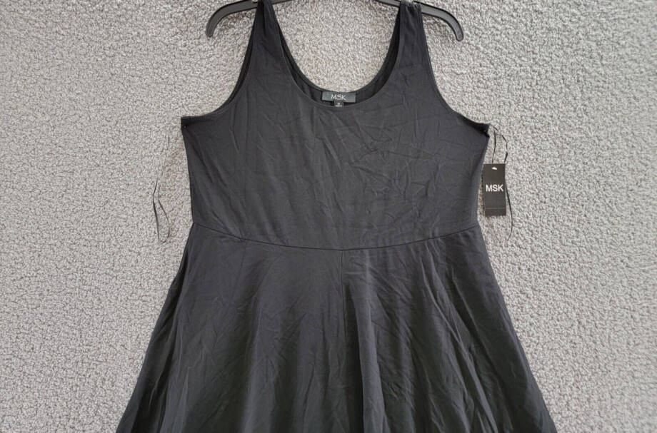 MSK Plus Size Tank Dress Women's 1X Black Double Scoop Neck Sleeveless Pullover