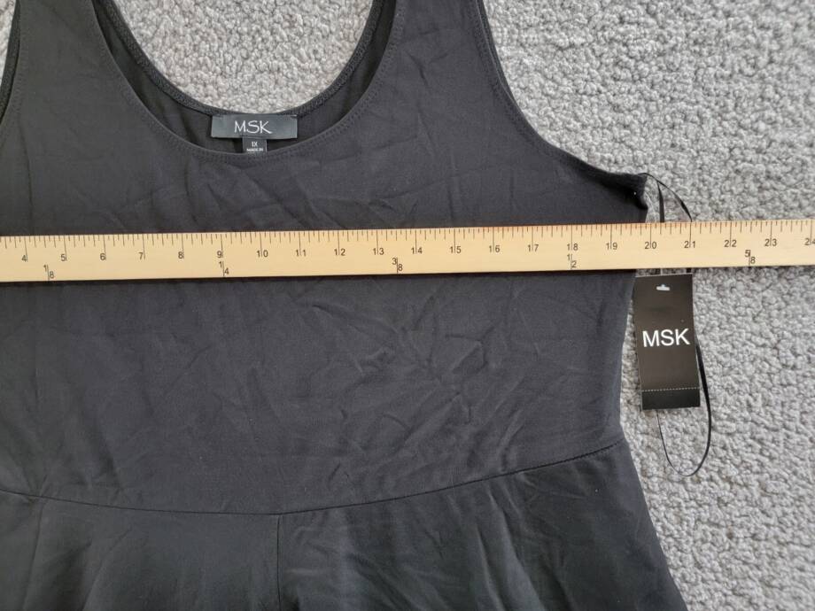 MSK Plus Size Tank Dress Women's 1X Black Double Scoop Neck Sleeveless Pullover