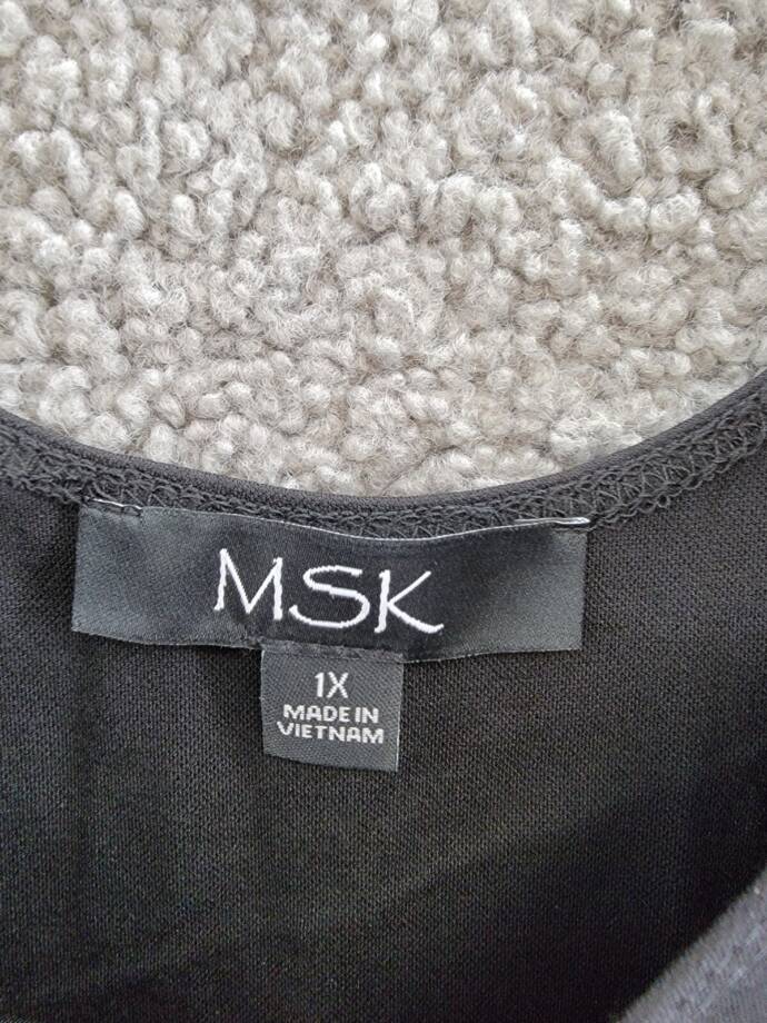 MSK Plus Size Tank Dress Women's 1X Black Double Scoop Neck Sleeveless Pullover