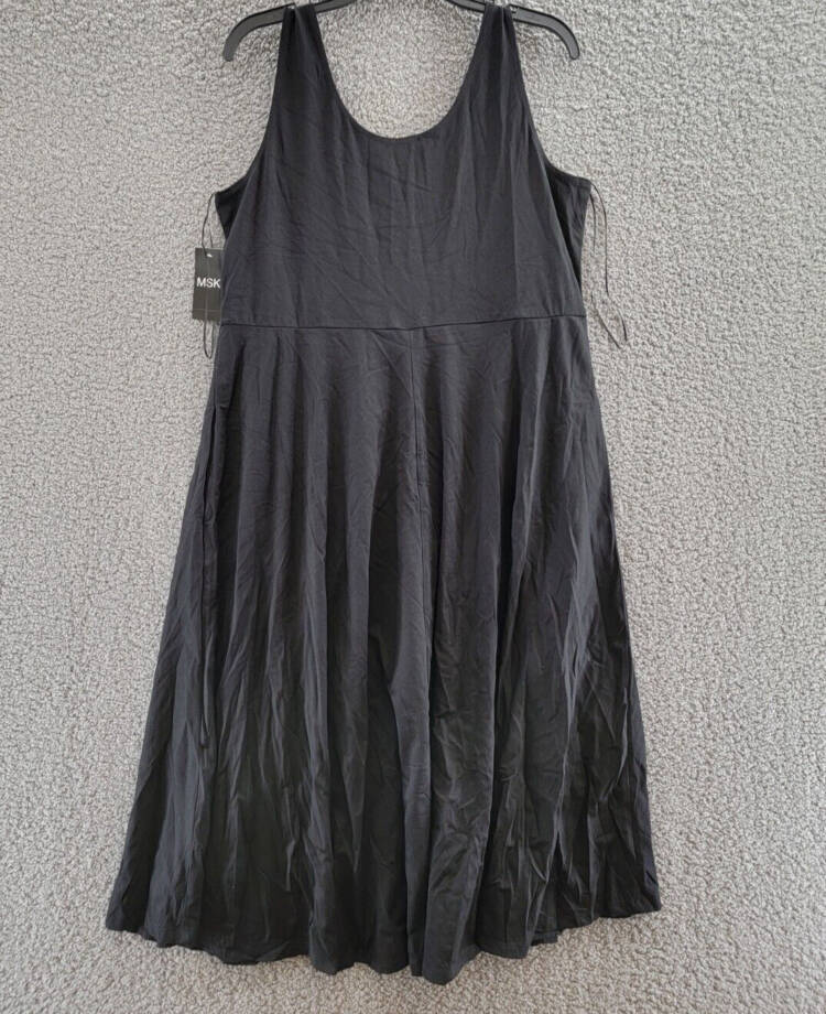 MSK Plus Size Tank Dress Women's 1X Black Double Scoop Neck Sleeveless Pullover