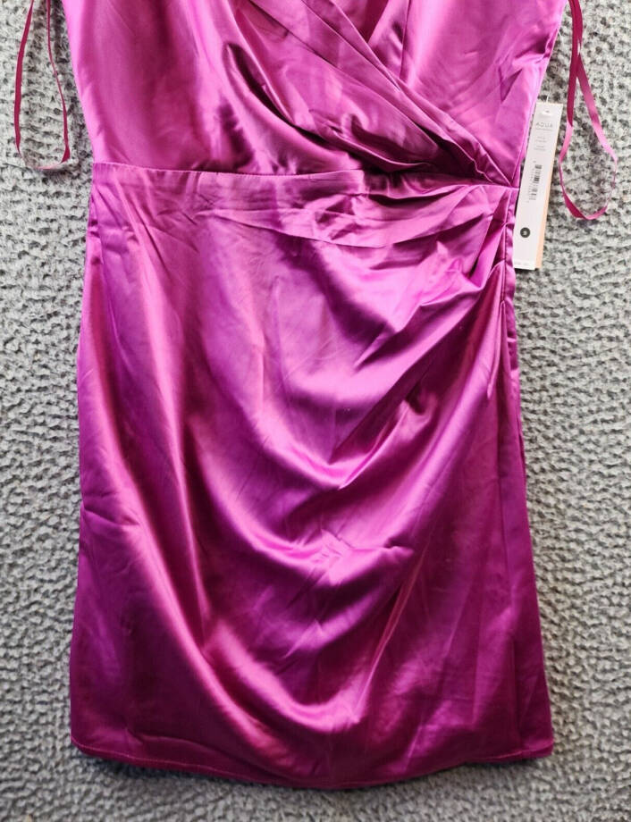 AQUA Drape Front Satin Mini Dress Women's S Fuchsia Crossover V-Neck Sleeveless