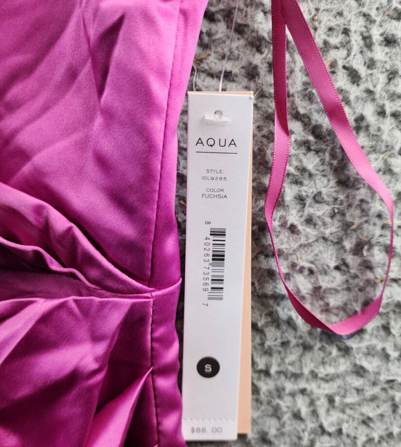 AQUA Drape Front Satin Mini Dress Women's S Fuchsia Crossover V-Neck Sleeveless
