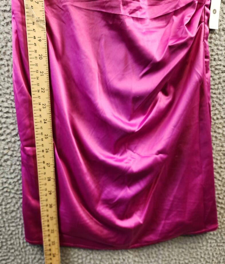 AQUA Drape Front Satin Mini Dress Women's S Fuchsia Crossover V-Neck Sleeveless