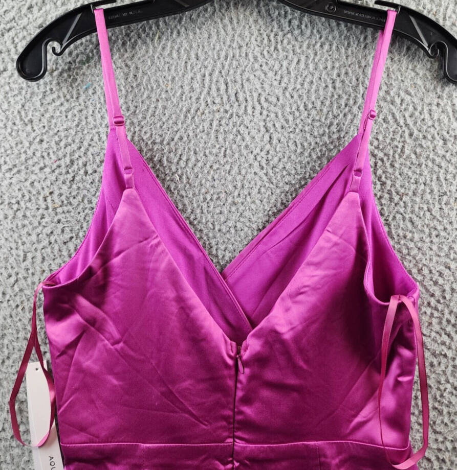 AQUA Drape Front Satin Mini Dress Women's S Fuchsia Crossover V-Neck Sleeveless
