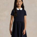 Polo Ralph Lauren Collared Crepe Dress Girls' M (8-10) Navy Button Back S/S