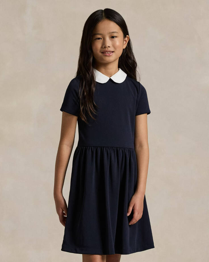 Polo Ralph Lauren Collared Crepe Dress Girls' M (8-10) Navy Button Back S/S