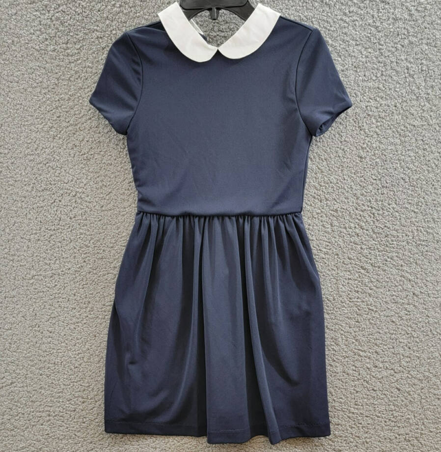 Polo Ralph Lauren Collared Crepe Dress Girls' M (8-10) Navy Button Back S/S